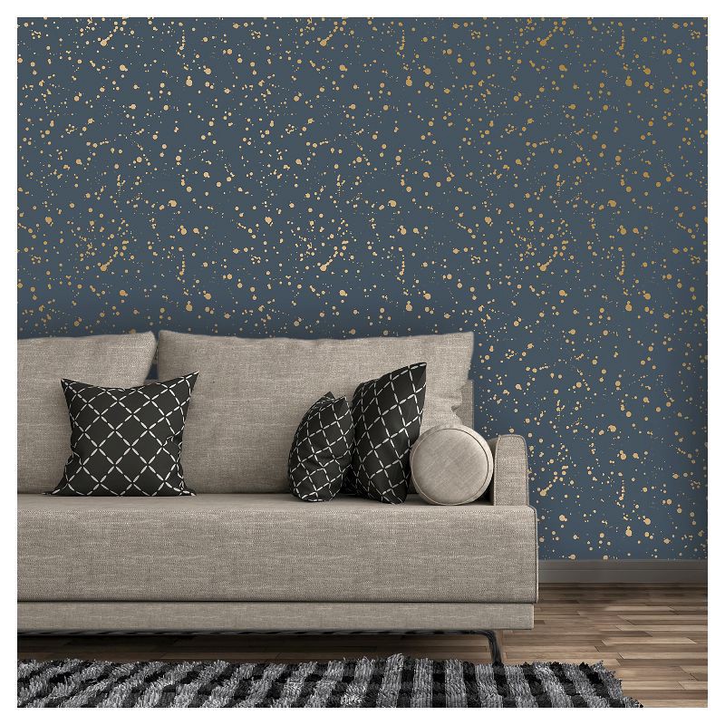 slide 6 of 7, Celestial Peel & Stick Wallpaper Navy/Gold - Opalhouse™: Removable Vinyl, Self-Adhesive, Stain-Resistant, 27.5 Sq Ft Coverage, 27.5 sq ft