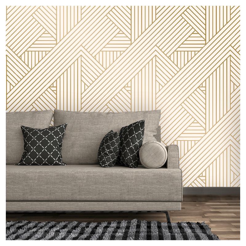 slide 4 of 4, Metallic Ribbon Peel & Stick Wallpaper Gold/Ivory - Project 62™, 1 ct