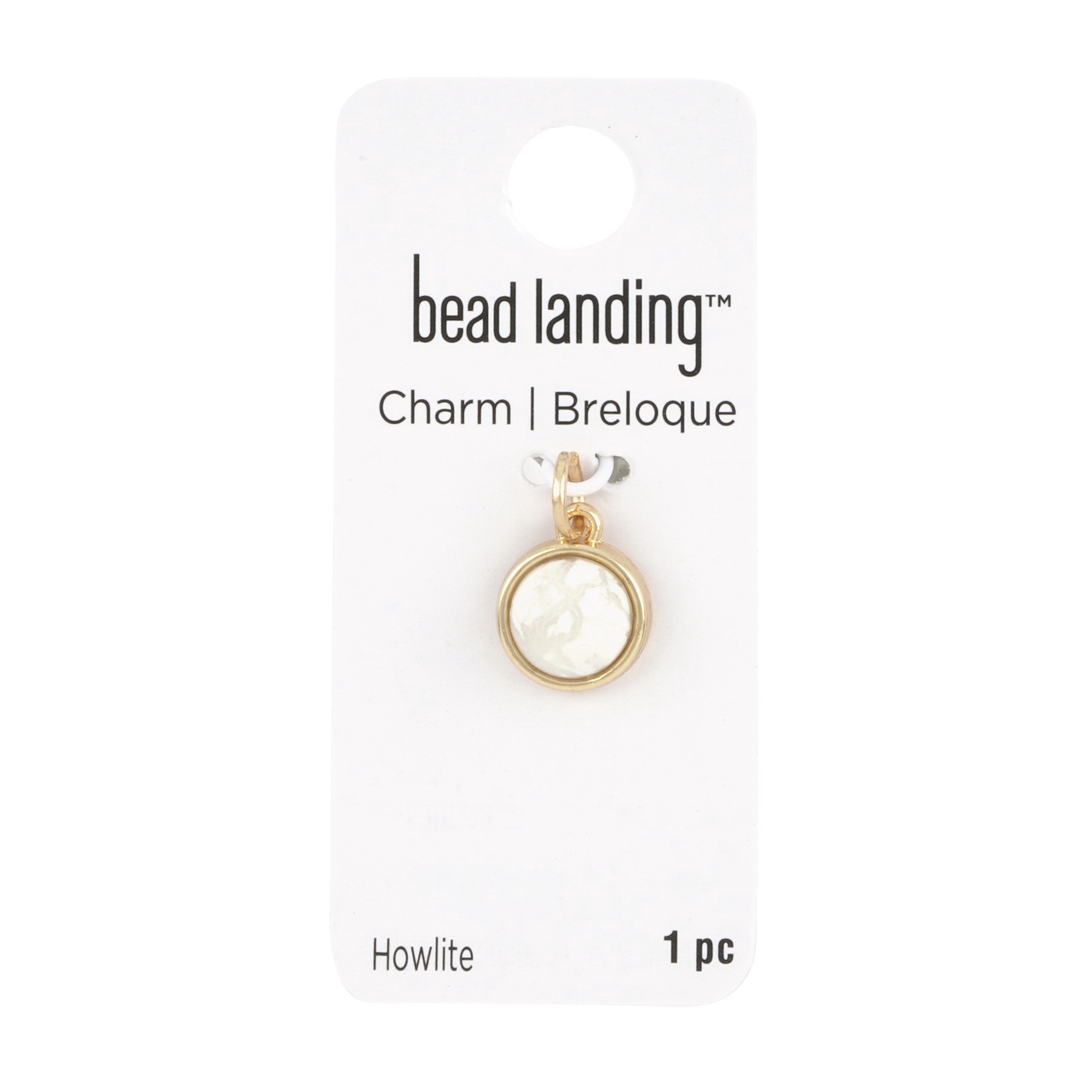 slide 3 of 3, Round White Howlite Charm By Bead Landing, 10 mm charm diameter