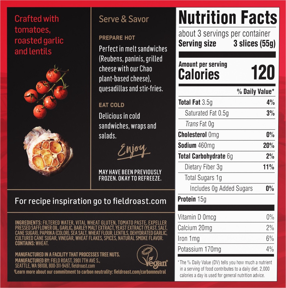 slide 5 of 5, Lightlife Deli Slices, Plant-Based, Smoked Tomato, 5.5 oz