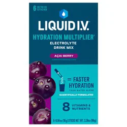 Liquid I.V. Hydration Multiplier Electrolyte Powder Packet Drink Mix, Acai Berry, 6 Ct