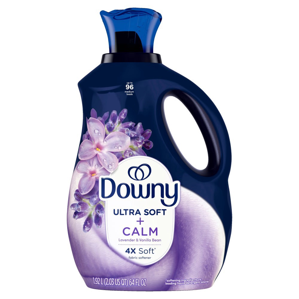 slide 6 of 6, Downy Ultra Soft Fabric Softener Liquid, Calm, Lavender and Vanilla Bean, 64 fl oz, 96 Loads, 64 fl oz