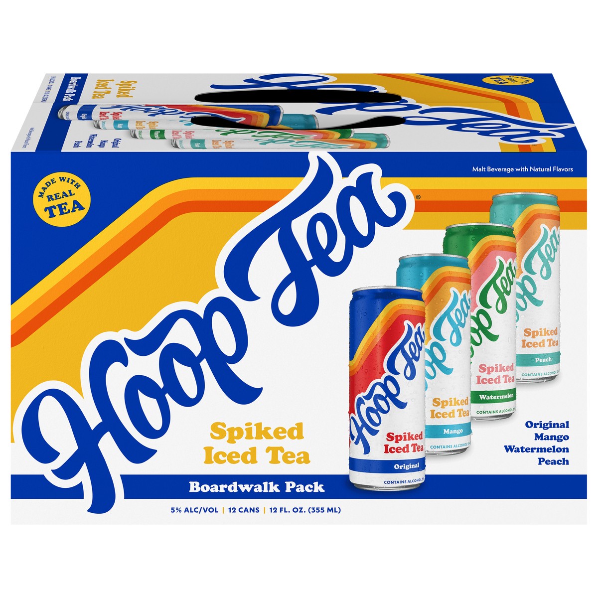 slide 1 of 3, Hoop Tea Iced Tea Spiked Beer Boardwalk Pack 12 - 12 fl oz Cans, 144 fl oz