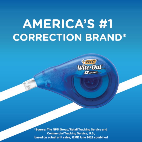 slide 5 of 10, BIC Wite-Out EZ Correction Tape, 478-13/16"", White, Pack Of 18 Dispensers, 18 ct