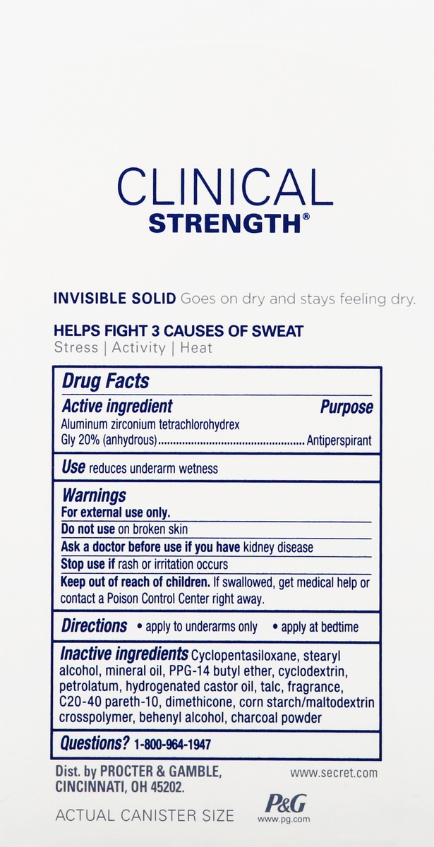 slide 4 of 9, Secret Clinical Strength Odor Shield Invisible Solid Antiperspirant & Deodorant with Charcoal, 1.6 oz