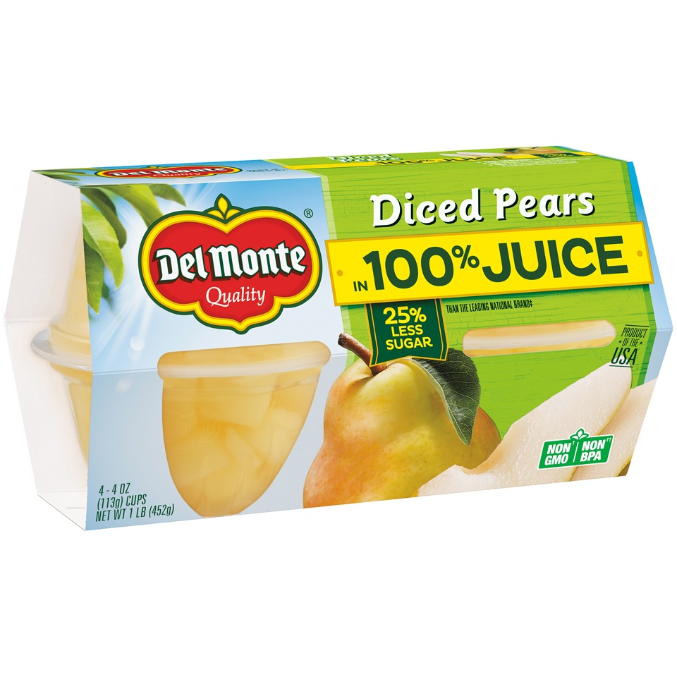 slide 4 of 4, Del Monte Diced Pears In Light Syrup Fruit Cups, 4 ct; 4 oz