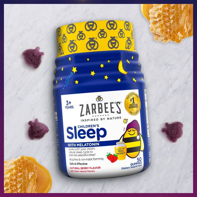 slide 7 of 9, Zarbee's Kid's Sleep Gummies with Melatonin, Drug-Free, Non-Habit Forming - Natural Berry - 50ct, 50 ct