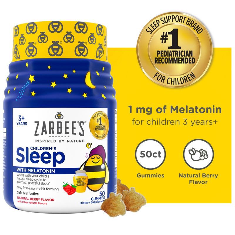 slide 8 of 8, Zarbee's Kid's Sleep Gummies with Melatonin, Drug-Free, Non-Habit Forming - Natural Berry - 50ct, 50 ct