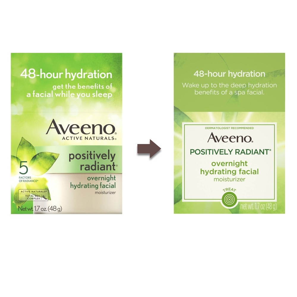 slide 2 of 8, Aveeno Active Naturals Positively Radiant Overnight Hydrating Facial Moisturizer, 1.7 oz