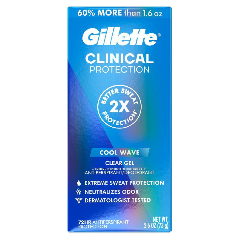 slide 2 of 10, Gillette Antiperspirant Deodorant for Men Clinical Clear Gel - Cool Wave 72 Hour Sweat Protection - 2.6oz, 2.6 oz