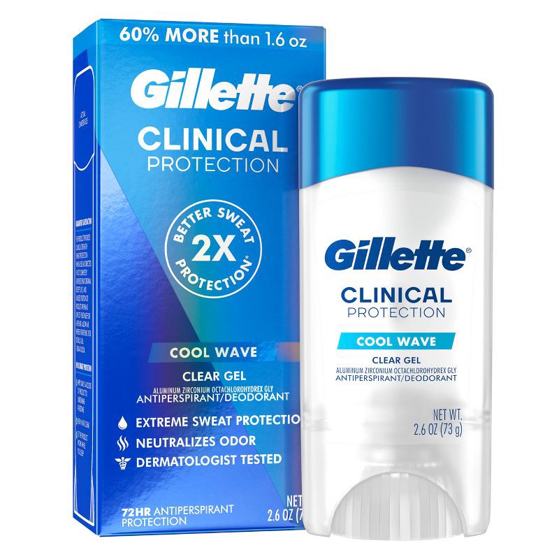 slide 12 of 12, Gillette 72 Hours Sweat Protection Clear Gel Antiperspirant & Deodorant for Men Cool Wave - 2.6oz, 2.6 oz
