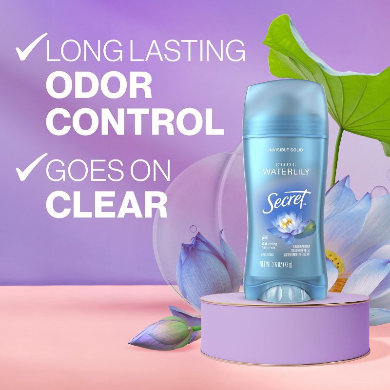 slide 4 of 8, Secret Invisible Solid Antiperspirant & Deodorant - Waterlily Scent - 2.6oz, 2.6 oz