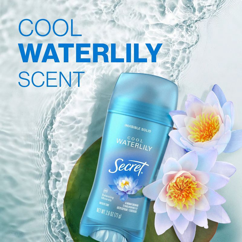 slide 6 of 8, Secret Invisible Solid Antiperspirant & Deodorant - Waterlily Scent - 2.6oz, 2.6 oz