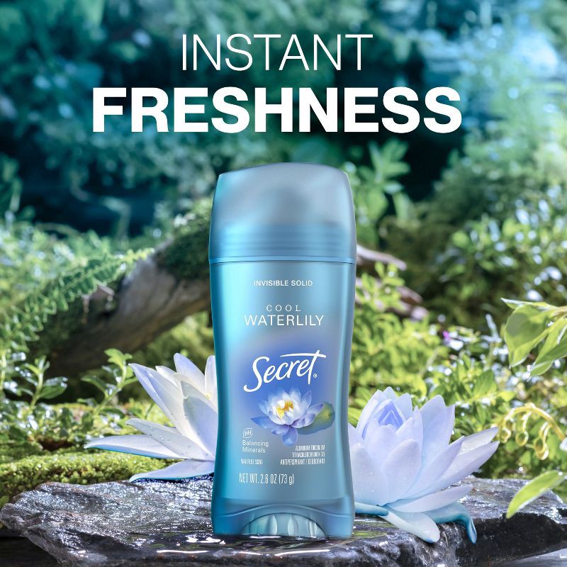 slide 7 of 8, Secret Invisible Solid Antiperspirant & Deodorant - Waterlily Scent - 2.6oz, 2.6 oz