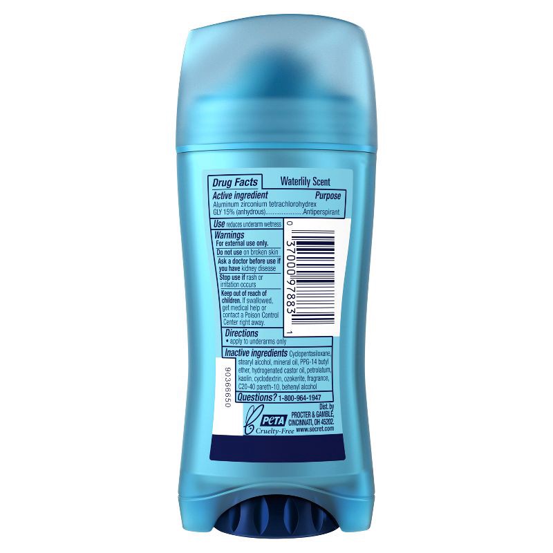 slide 8 of 8, Secret Invisible Solid Antiperspirant & Deodorant - Waterlily Scent - 2.6oz, 2.6 oz