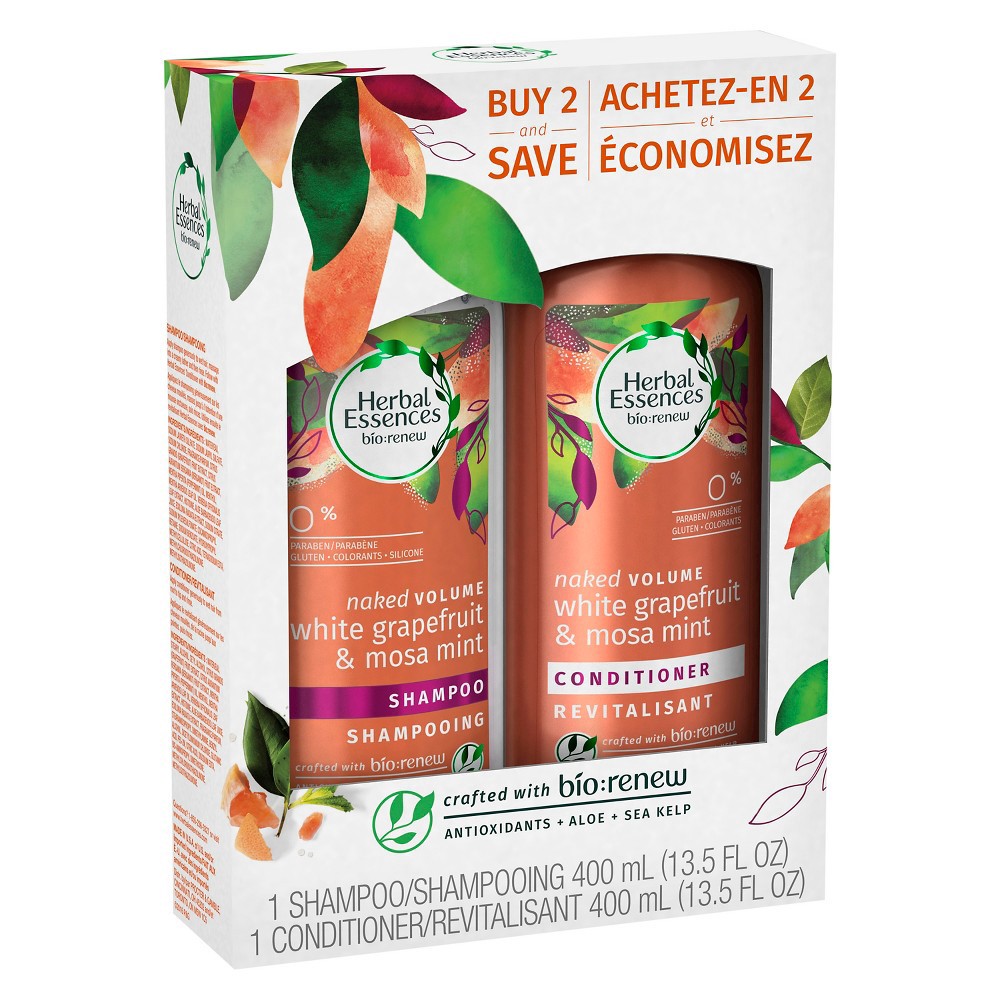 slide 2 of 8, Herbal Essences Bio:renew Volumizing Shampoo & Conditioner Dual Pack with White Grapefruit & Mosa Mint - 27 fl oz/2ct, 27 fl oz, 2 ct