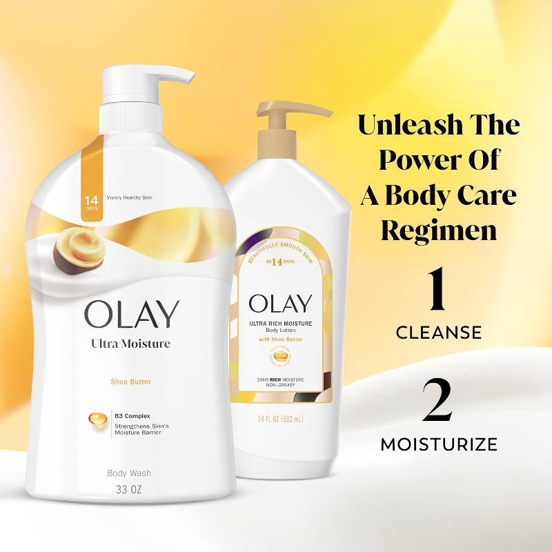 slide 9 of 11, Olay Ultra Moisture Body Wash with Pump - Shea Butter - 33 fl oz, 33 fl oz