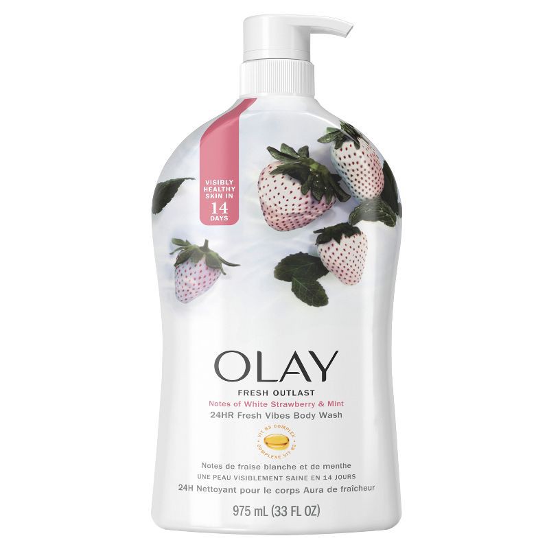 slide 1 of 8, Olay Fresh Outlast Body Wash White Strawberry & Mint 33 fl oz, 33 fl oz