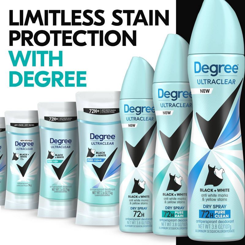 slide 6 of 10, Degree Ultraclear Black + White Pure Clean 72-Hour Antiperspirant & Deodorant Dry Spray - 3.8oz, 3.8 oz