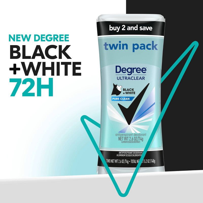 slide 3 of 8, Degree Ultraclear Black + White Pure Clean 72-Hour Solid Antiperspirant & Deodorant - 2.6oz/2pk, 2 ct; 2.6 oz