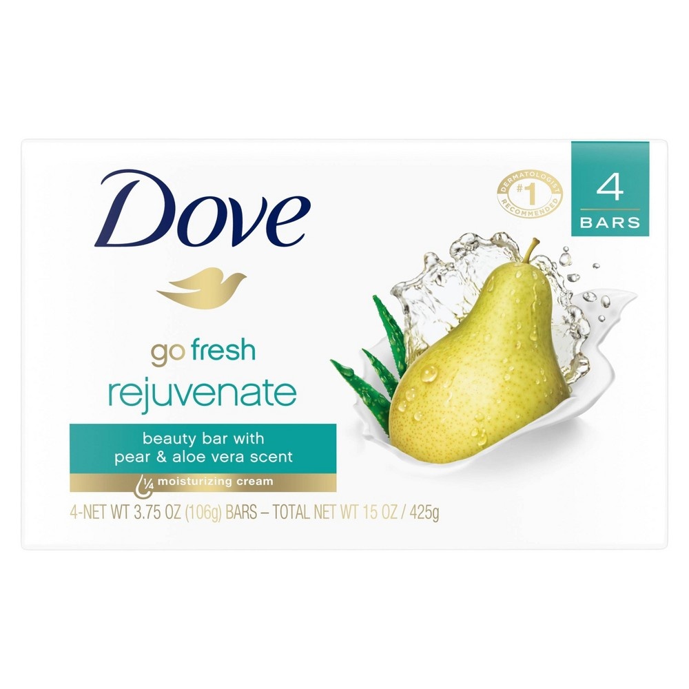 slide 6 of 7, Dove Beauty Dove Go Fresh Rejuvenate Pear & Aloe Vera Beauty Bar Soap, 4 ct; 3.75 oz