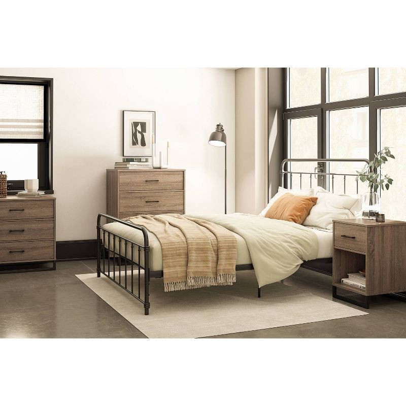 slide 7 of 7, Mixed Material Nightstand Gray - Room Essentials™: Laminated Metal Frame, Storage Shelf, 1 Drawer, 1 ct