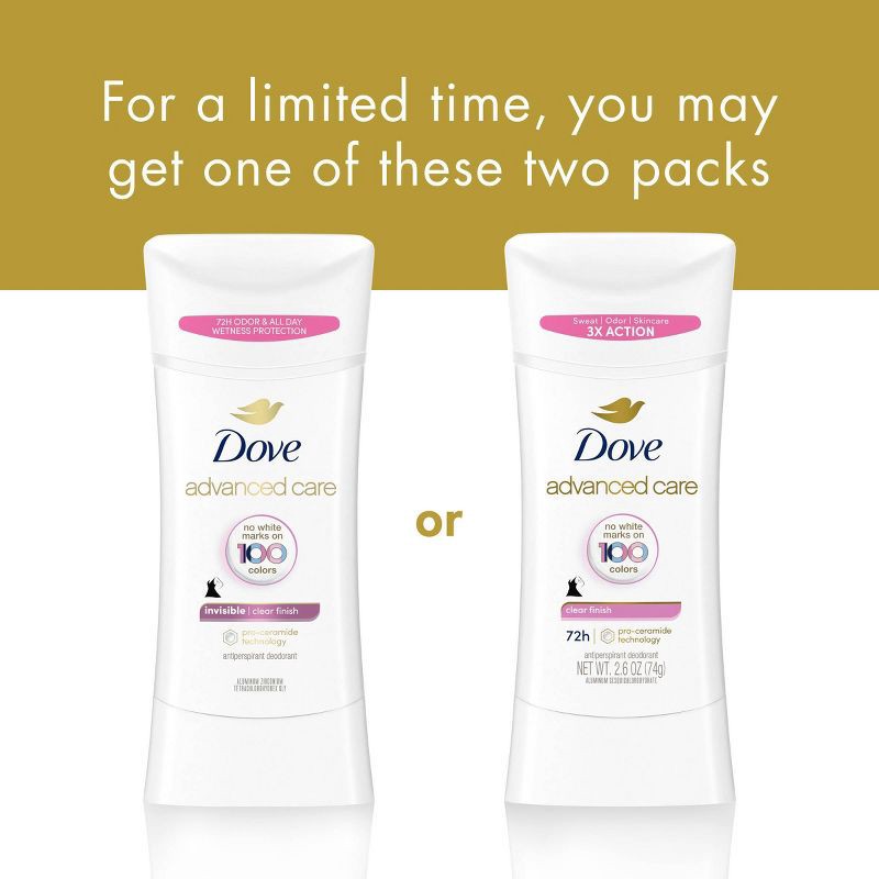 slide 4 of 9, Dove Beauty Advanced Care Clear Finish 72-Hour Women's Antiperspirant & Deodorant Stick - 2.6oz, 2.6 oz