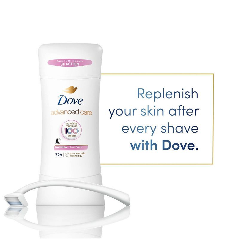 slide 8 of 9, Dove Beauty Advanced Care Clear Finish 72-Hour Women's Antiperspirant & Deodorant Stick - 2.6oz, 2.6 oz