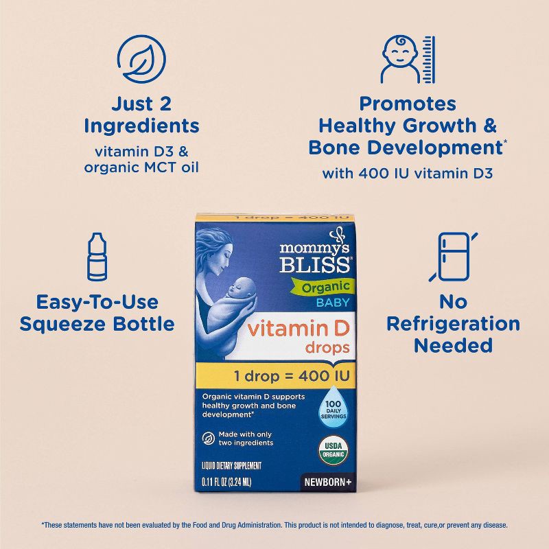 slide 4 of 9, Mommy's Bliss Baby Organic Vitamin D Drops - 0.11oz (100 Servings), 0.11 oz, 100 servings