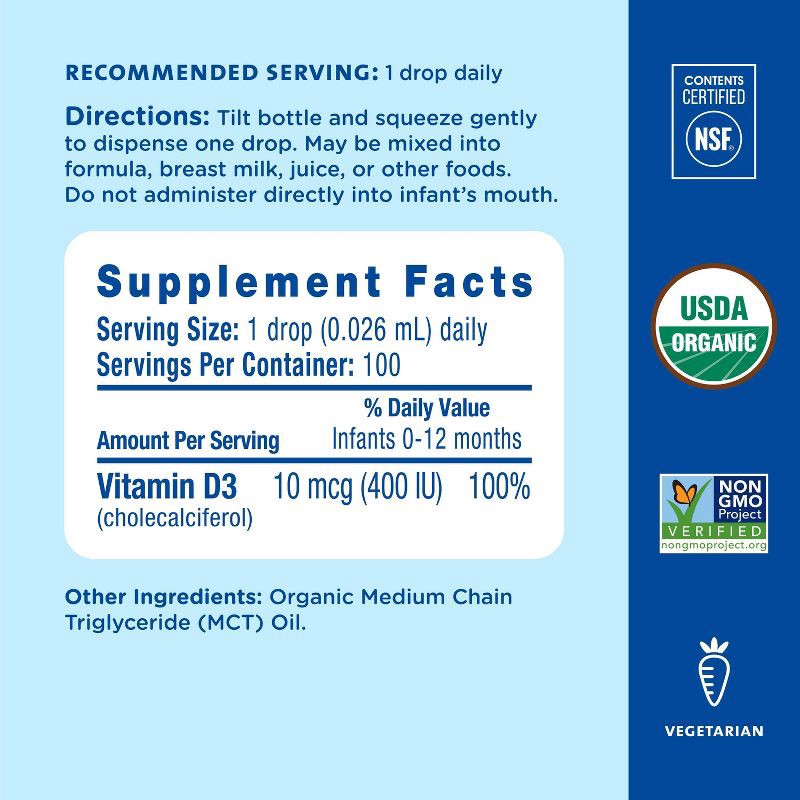 slide 6 of 9, Mommy's Bliss Baby Organic Vitamin D Drops - 0.11oz (100 Servings), 0.11 oz, 100 servings