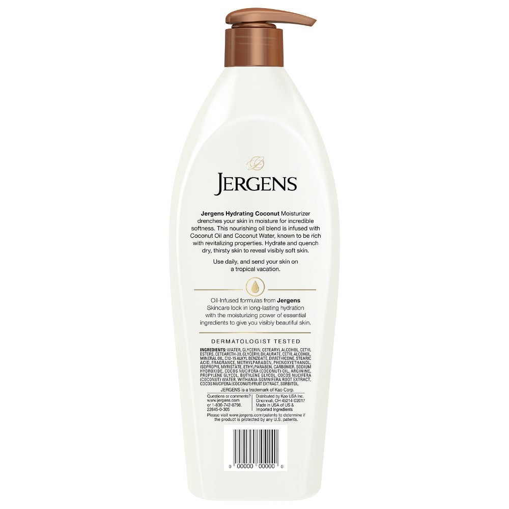 slide 6 of 6, Jergens Hyrdating Coconut Hand and Body Lotion For Dry Skin, Dermatologist Tested - 26.5 fl oz, 26.5 fl oz