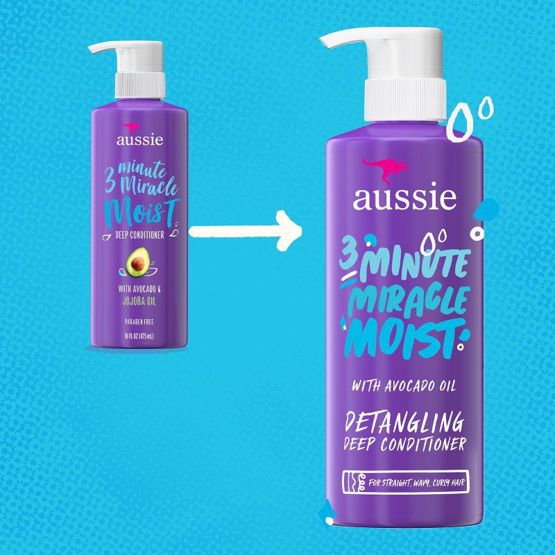 slide 8 of 9, Aussie Miracle Moist with Avocado & Jojoba Oil, Paraben Free 3 Minute Miracle Conditioner - 16.0 fl oz, 16 fl oz