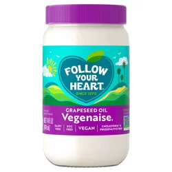 Follow Your Heart Vegenaise Dressing and Sandwich Spread, Grapeseed Oil, Dairy Free, Egg Free Mayo, Sandwich Spread for a Creamy, Tasty Vegan Condiment, 14 FL OZ Jar