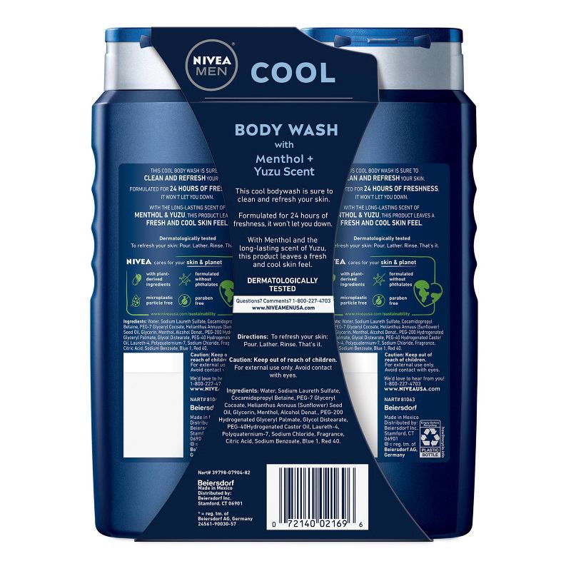 slide 4 of 5, Nivea Men Cool Body Wash with Icy Menthol and Yuzu - 2pk/16.9 fl oz, 2 ct, 16.9 fl oz