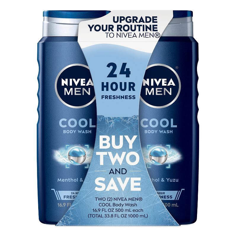 slide 1 of 5, Nivea Men Cool Body Wash with Icy Menthol and Yuzu - 2pk/16.9 fl oz, 2 ct, 16.9 fl oz