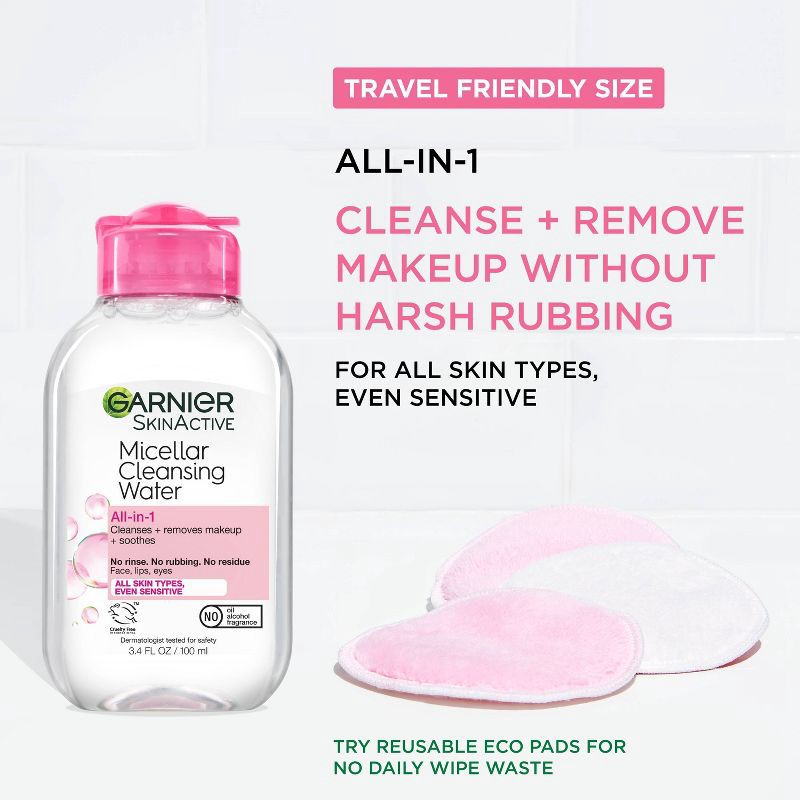 slide 2 of 10, Garnier SKINACTIVE Micellar Cleansing Water All-in-1 Makeup Remover & Cleanser - Unscented - 3.4 fl oz, 3.4 fl oz