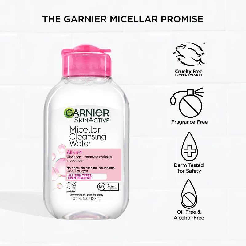 slide 5 of 10, Garnier SKINACTIVE Micellar Cleansing Water All-in-1 Makeup Remover & Cleanser - Unscented - 3.4 fl oz, 3.4 fl oz