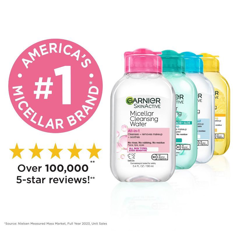 slide 8 of 10, Garnier SKINACTIVE Micellar Cleansing Water All-in-1 Makeup Remover & Cleanser - Unscented - 3.4 fl oz, 3.4 fl oz