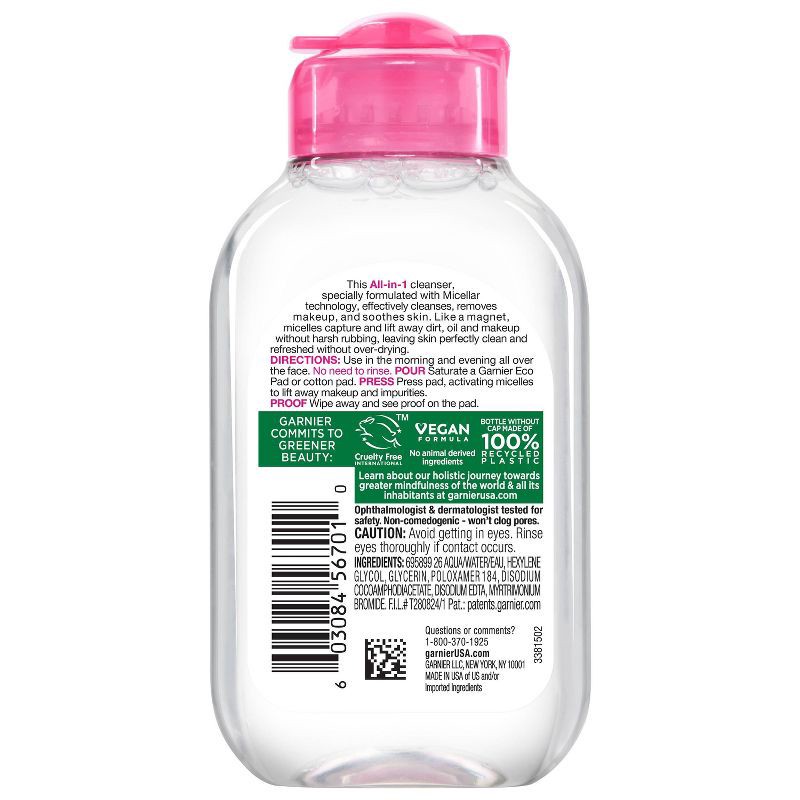 slide 9 of 10, Garnier SKINACTIVE Micellar Cleansing Water All-in-1 Makeup Remover & Cleanser - Unscented - 3.4 fl oz, 3.4 fl oz