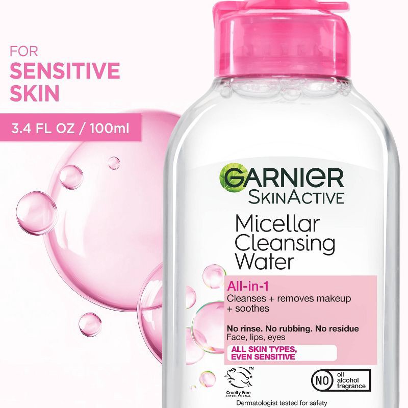 slide 10 of 10, Garnier SKINACTIVE Micellar Cleansing Water All-in-1 Makeup Remover & Cleanser - Unscented - 3.4 fl oz, 3.4 fl oz