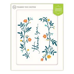 Green Inspired 24ct Boughs Thank You Cards: Floral Stationery Pack with Envelopes, Botanical Design, Blank Inside