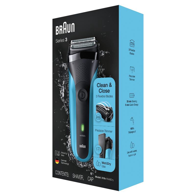 slide 3 of 7, BRAUN SERIES 3-310S MEN's RECHARGEABLE WET & DRY ELECTRIC FOIL SHAVER, 1 ct