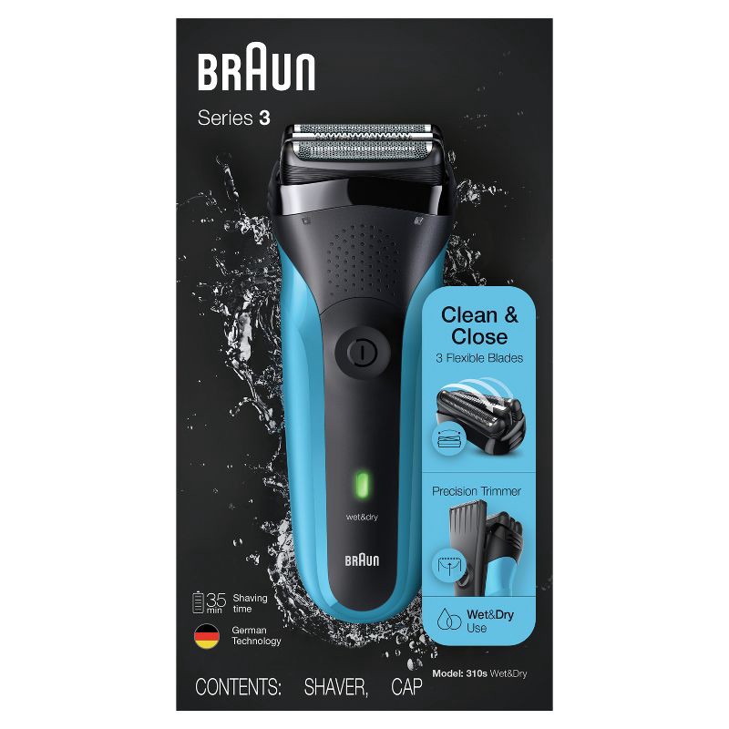 slide 1 of 7, BRAUN SERIES 3-310S MEN's RECHARGEABLE WET & DRY ELECTRIC FOIL SHAVER, 1 ct