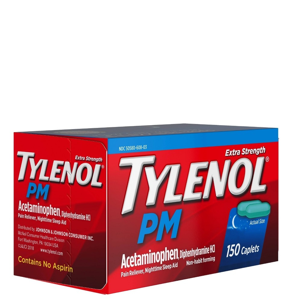 slide 7 of 10, Tylenol PM Extra Strength Pain Reliever & Sleep Aid Caplets - Acetaminophen - 150ct, 150 ct