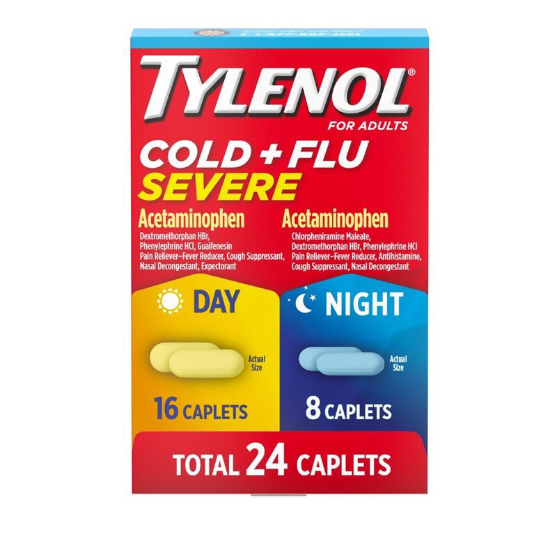 slide 1 of 7, Tylenol Cold+Flu Severe Day/Night Caplets - Acetaminophen - 24ct, 24 ct