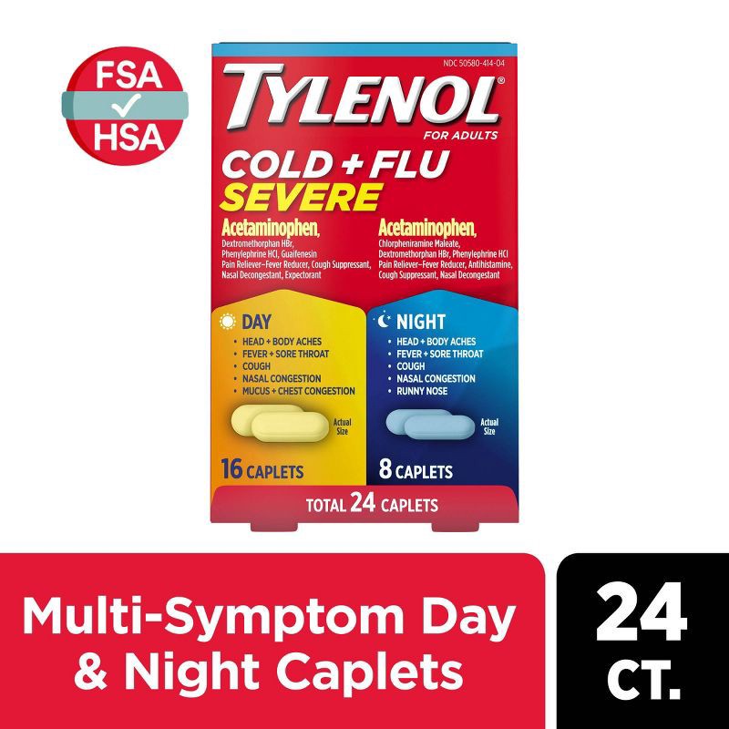 slide 6 of 7, Tylenol Cold+Flu Severe Day/Night Caplets - Acetaminophen - 24ct, 24 ct