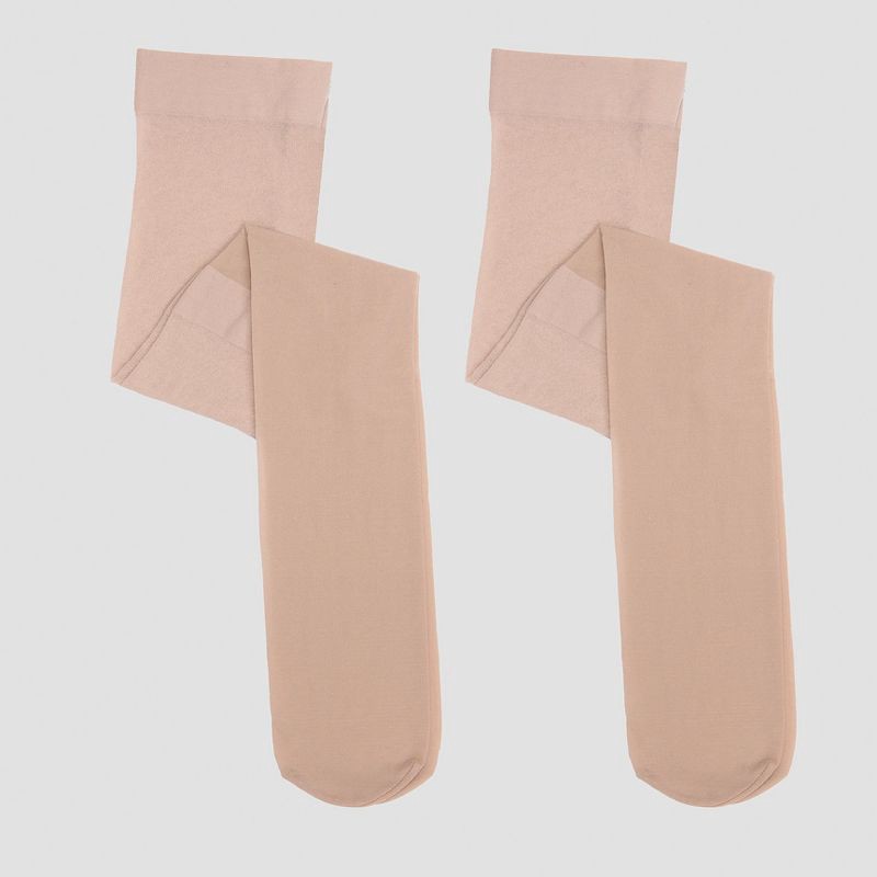 slide 1 of 2, Girls' 2pk High Waisted Pantyhose - Cat & Jack™ Beige 12-14: Nylon Spandex Knit Hosiery, 2 ct