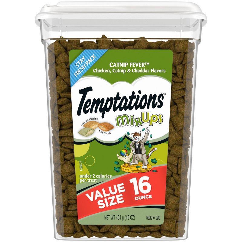 slide 2 of 12, Temptations Cheese, Chicken and Catnip Flavor Mix-Ups Crunchy Treats Cat Treats - 16oz, 16 oz
