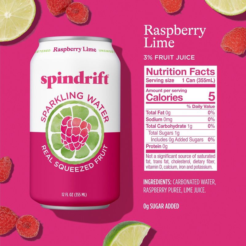 slide 2 of 6, Spindrift Raspberry Lime Sparkling Water - 8pk/12 fl oz Cans, 8 ct; 12 fl oz