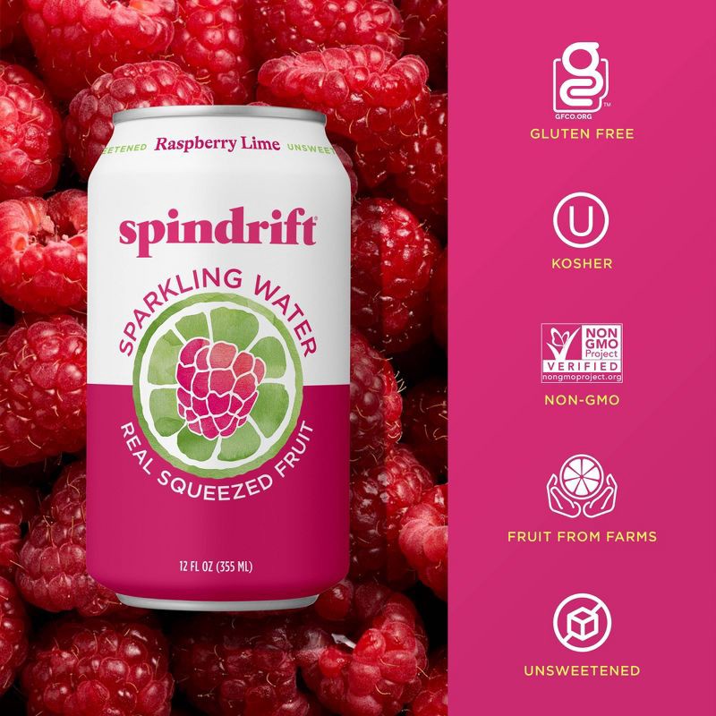 slide 3 of 6, Spindrift Raspberry Lime Sparkling Water - 8pk/12 fl oz Cans, 8 ct; 12 fl oz